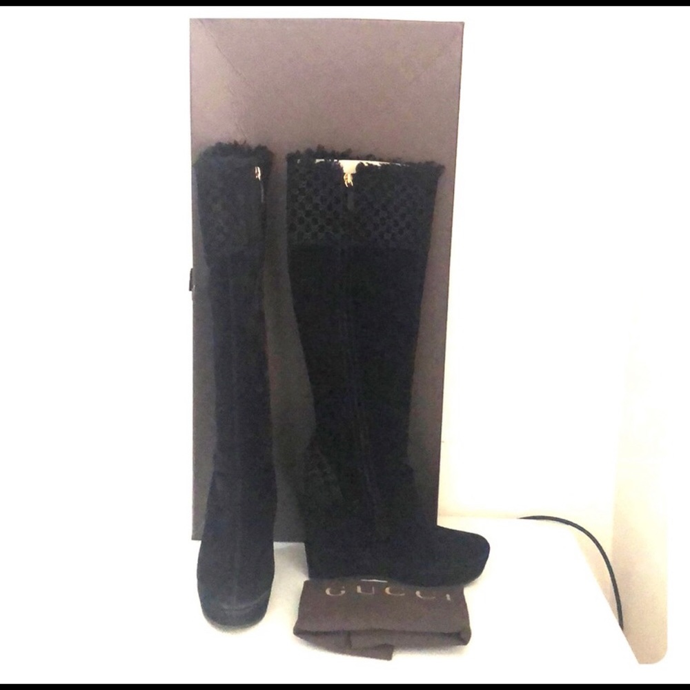 Gucci Fur Suede Wedge Boot “Courtney”